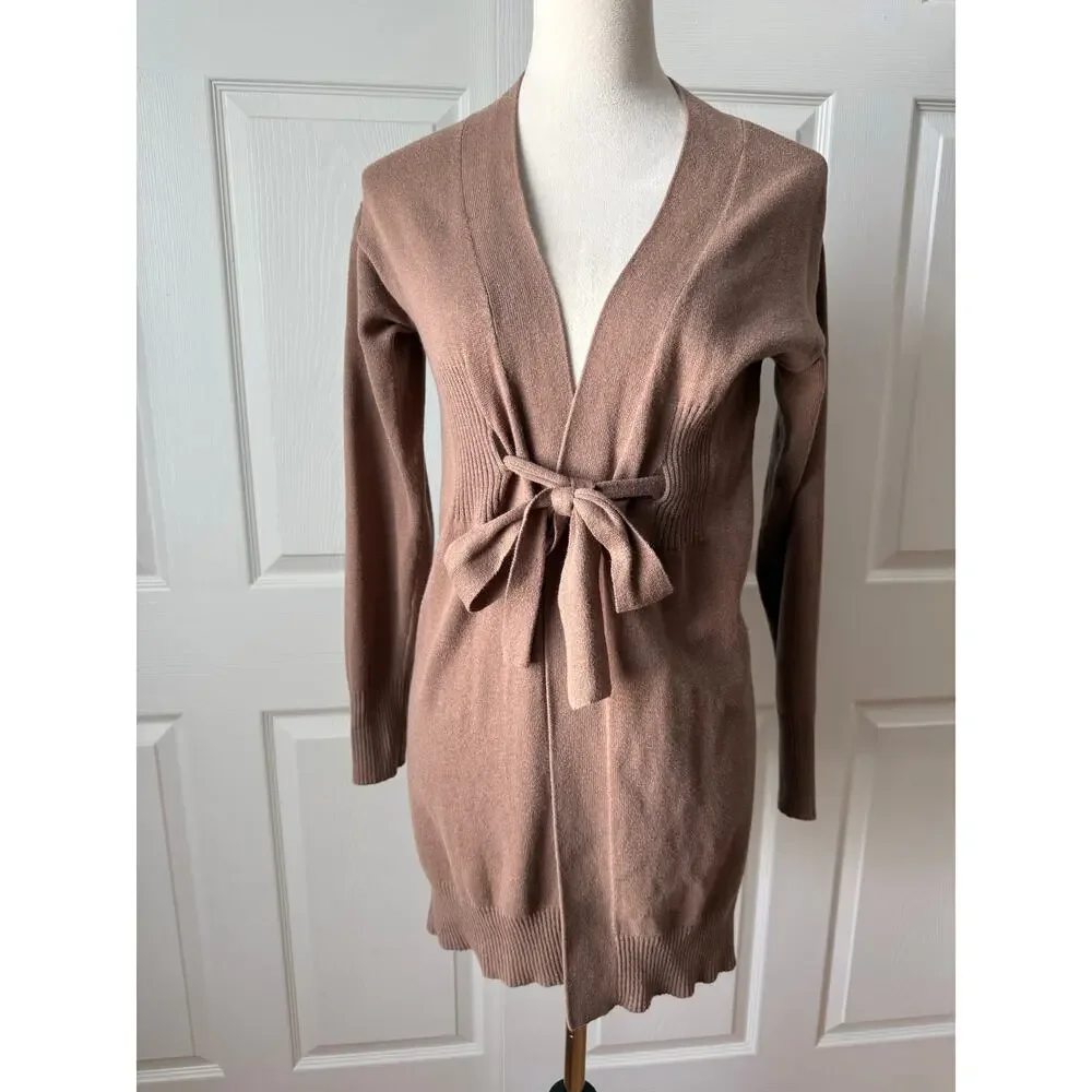 Joseph A Brown Cotton Wool Blend Belted Long Cardigan Sweater Medium Minimalist